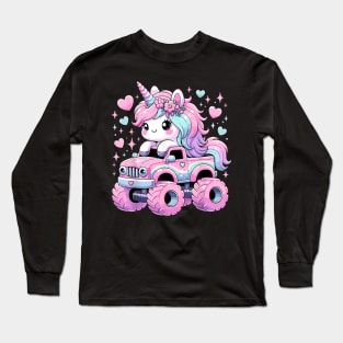 Monster Truck Unicorn Birthday Party Monster Truck Girl Long Sleeve T-Shirt